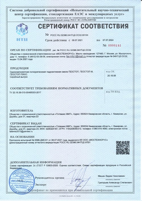 Сертификат соответствия Геостоп